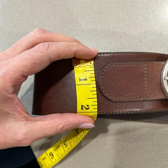 Max Mara Wide (2 inch) Brown Leather Belt with Silver Buckle display picture 2